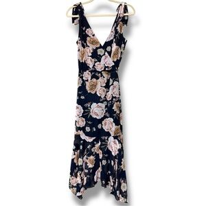 White House Black Market size 10 blue sleeveless v-neck floral.soft maxi